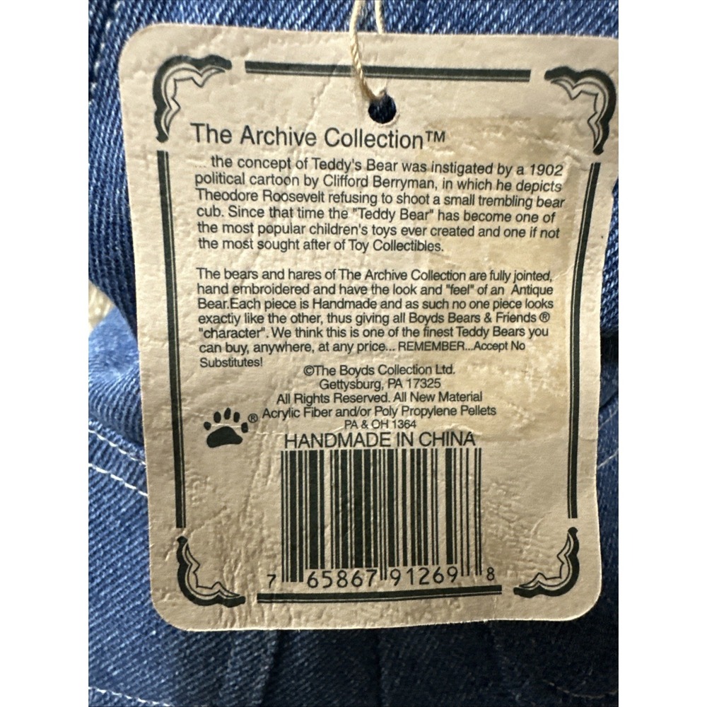 Boyds Bears Billy Bob Bruin with Frog Denim Overalls - Picture 4 of 5